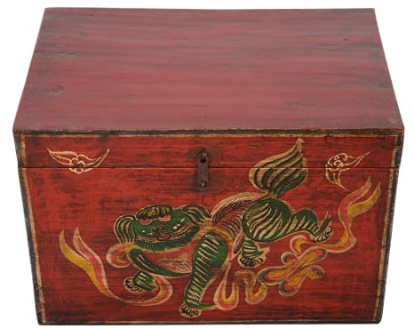 Fine Asianliving Antike Chinesische Kiste Handgemalt Chinesische Mythologie China Aufbewahrungstruhe Orientalische Möbel Holztruhe Dekotisch Deckel Couchtisch Tischtruhe Sitztruhe