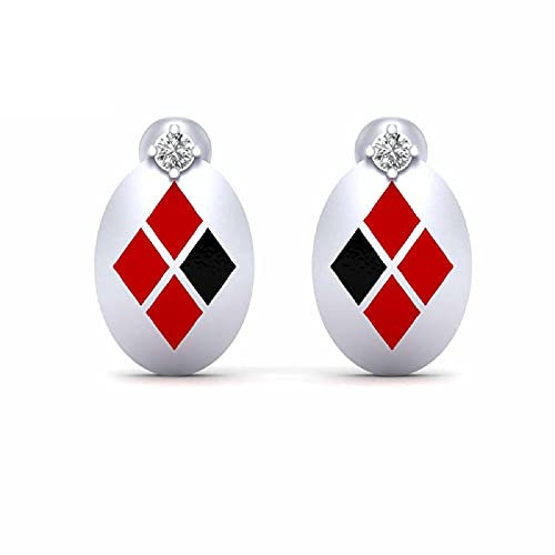 0,06TCW Diamant-Ohrstecker, Harley-Quinn-Design, oval, 925er-Sterlingsilber, Harley-Schmuck