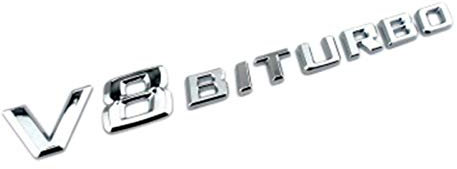 Danfer 2PCS BITURBO Emblem Zeichen Chrom Schriftzug 3D Logo Auto, Emblem 3D V8 Biturbo Schriftzug Kunststoff Mit Schaumstoff Kleberückseite Badge Auto Aufkleber Car Sticker, Schwarz/Silber 20x2.3cm