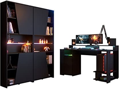 Parisot Computer Gamer Schreibtisch mit Regalen schwarz