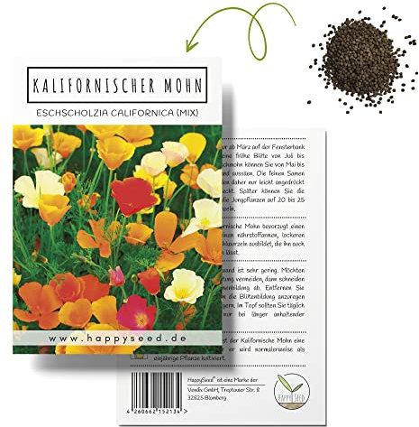 Kalifornischer Mohn Samen Mix (Eschscholzia californica) - Wunderschön blühende Mohnblumen mit langer Blütezeit für eine bunte Blumenwiese (Kalifornischer Mohn)