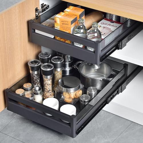 YOHOM Ausziehbare Schublade für Küchenschrank, Schiebetür, Regal, Organizer, strapazierfähige Schublade unter dem Schrank, ausrollbares Tablett mit Trennwänden, 43,2 x 53,3 cm (B x T)