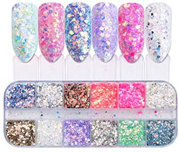 Smalto LEEQBCR, paillettes per unghie a 12 celle, decorazioni per unghie, adesivi decorativi fai da te per il trucco
