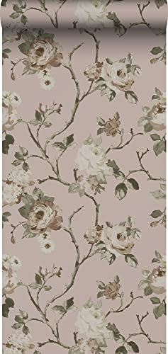 ESTAhome papier peint fleurs vintage vieux rose - 139407-50 x 900 cm