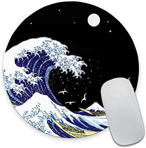 Kanagawa Surfing und Schwarzes Mauspad, Japanische Die Große Welle Aus Kanagawa Rundes Mauspad, Wasserdichte, Kreisförmige Kleine Mauspads mit Designs, Laptop, Reisen