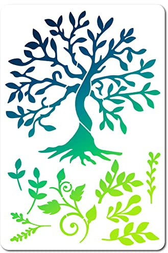 GORGECRAFT Baum des Lebens Schablone Blattschablone 12x8,(5) cm Groß Wiederverwendbares Dekorationsschild Quadratisch Baumschablonen Zum Malen Auf Holzwand Scrapbook Karte Boden Und Fliesenzeichnung