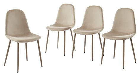 BAÏTA - Lot de 4 chaises Lena Velours Beige Pieds métal Beige