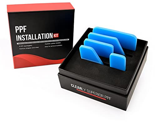 NEWISHTOOL Weiches PPF 5-in-1 blaues Set – kratzfestes Gummi-Rakel-Set für Auto-Vinylfolie, Tönungsfolie, Lackschutz-Beschichtung, Installation, verschiedene Größen, TPU-Schaber-Werkzeug, verpackt in