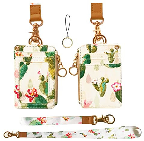 Schlüsselband Geldbörse,Wallet Lanyard,Lanyards für Ausweise,Lanyards für Ausweise für Frauen,Schlüsselband Geldbörse für Frauen,Fashion Badge Holder mit Zipper (Kaktus)