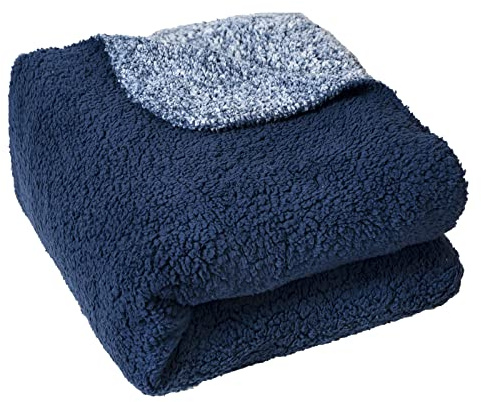 EHC Large Super Soft Plush Lightweight Fluffy Teddy Fleece Blanket Bedspread Thermal Warm Sherpa Fleece For Double Bed Sofa Couch Armchair 150 x 200 cm Navy Blue