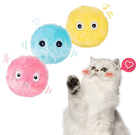Namsan Katzenball Interaktive Katzenspielzeug mit Zwitschern 3 Stück Plüsch Katzenspielball für Katzen