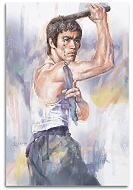 Bruce Lee Nunchaku Aquarell-Leinwand-Poster, dekoratives Gemälde, Leinwand, Wandposter und Kunstbild, modernes Familien-Schlafzimmer, Dekoration, Poster, 30 x 45 cm