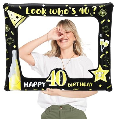 Schwarzes Gold Aufblasbarer Fotorahmen für 40. Geburtstag Party,40. Geburtstag Selfie Bilderrahmen Lustige Aufblasbare Fotorahmen Fotorequisiten für Männer Frauen Geburtstag Party Feste Dekorationen