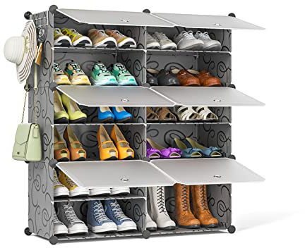 FUNLAX Schuhregal, 6-stufiger Schuhschrank Schuhaufbewahrung für 24 Paar Schuhe, Kunststoff-Schuhregale mit Tür, Schuh Organizer für Flur Schlafzimmer Eingangsbereich