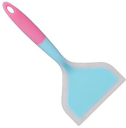 Spatule en Silicone avec Bouche Large et Design Bicolore, Pelle de Cuisson Antiadhésive pour Tamagoyaki, Crêpes, Viande, Boeuf, Omelette japonaise. (tête de pelle bleue)
