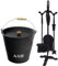 Almineez Companion Set 5 Piece Fireside Companion Tool Set Cast Iron Fireplace Wood Burner Coal Stove Accessories Set with 12L Ash Bucket, Lid, Broom, Shovel, Tong & Poker with Stand