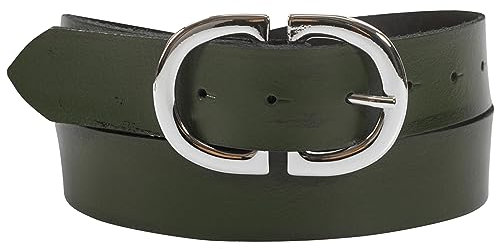 fashionchimp Basic Damengürtel aus 100% echtem Leder, Ledergürtel mit eleganter Doppelschließe, Breite ca. 3,3cm, Made In Germany (Tannengrün-Mistral, 105/BW90)