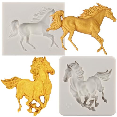 MYPRACS 2 Stück Laufendes Pferd Silikonform Pferde Fondant Formen zum Dekorieren von Kuchen Cupcake Topper Süßigkeiten Schokolade Gummipaste Polymer Ton