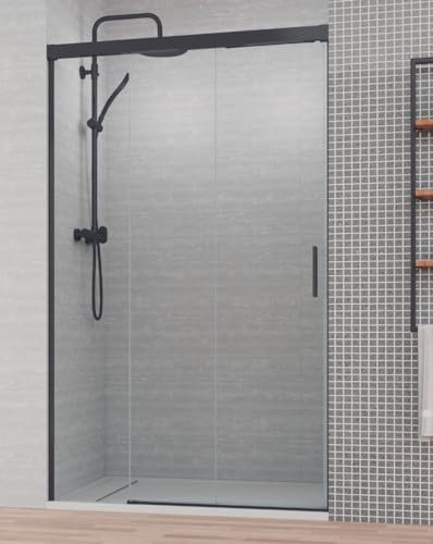 Mampara de Ducha Frontal Corredera 3 Hojas | 2 Puertas Correderas + 1 Fijo | Cristal Templado 6mm Antical | 195cm Altura | Perfil Negro Mate 100 cm (Adaptable 97-100cm)