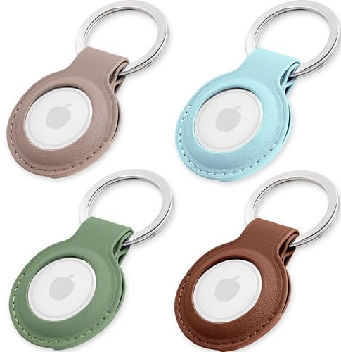 Premium Lederhülle für Apple AirTag - Vegan Leder Case mit Robusten Edelstahl Schlüsselring - Tragbare Schutzhüllen und Zubehör für AirTag Tracker, 4er Grün, Hellblau, Taupe, Braun - il Grado
