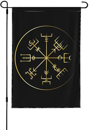 70 x 100 cm, doppelseitig bedruckte Gartenflagge, goldene antike Wikinger, skandinavische Runen, Heimdekoration, Hof, Rasen, hängende Flaggen