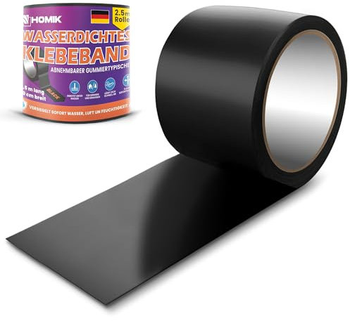 HOMIK Cinta Adhesiva Impermeable Extremadamente Fuerte para Exterior e Interior | Cinta de Reparación de Tejados | Cinta Adhesiva Resistente a los Rayos UV | Autosellante (10cm x 2.5m)