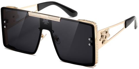 kimorn Quadratische, übergroße Sonnenbrille für Damen und Herren, Oversize-Flat-Top Rahmen und Luxus Gold-Detail – Unisex, UV400 Schutz, Modischer Eyecatcher K1470 (Gold/Schwarzer)