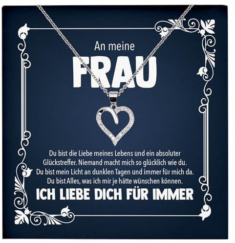 22Feels Hochzeitstag Geschenk Ehefrau Schmuck Frauen Valentinstag Geburtstag - Echt Silber 925 Herz Halskette mit Karte