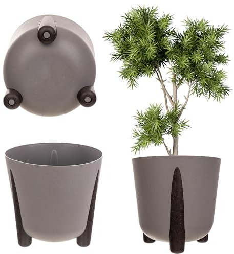 KADAX Vaso da fiori con inserto interno, in plastica, rotondo, per interni ed esterni (beige scuro, 26 cm), K9915