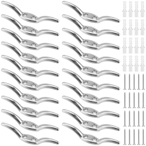 UNGFEI 20 PCS 66mm Silver Roman Blind Hooks, Metal Rope Cleat Hook for Fixing Shade Cord and Knot Cord