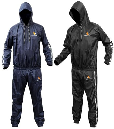 NORTH EDGE Heavy Duty Sweat Suit Sauna for Exercise Gym Sauna Suit Fitness workout Anti-Rip (Navy Blue Hooded, Small)