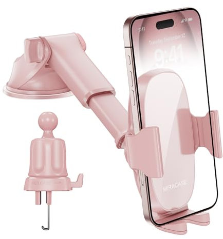Miracase Handyhalterung Auto Universal [Starker Saugnapf und Metallhaken] kfz Handy Halterung lüftung Armaturenbrett Windschutzscheibe Handyhalter für iPhone Galaxy Alle Smartphone Rosa