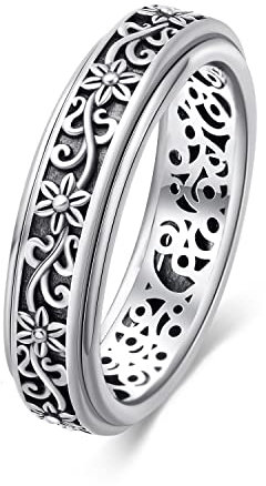HUKKUN Fidget Ring Silber 925 Fidget Anxiety Ring Gänseblümchen Angst Schmuck Geschenke Damen
