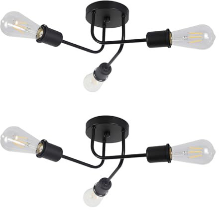 CBJKTX 2ER Deckenleuchte Vintage Deckenlampe Retro - Schwarz 3 Flammig Wonhzimmerlampe für Wohnzimmer Schlafzimmer Esszimmer Industrie E27 Rustikaler Stil ohne Leuchtmittel
