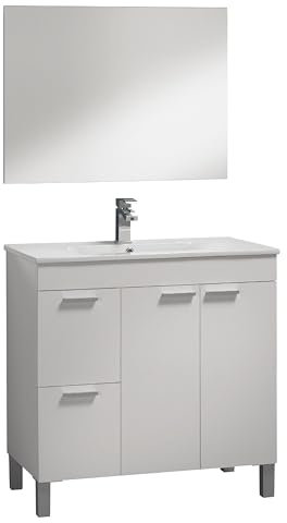 Miroytengo Mueble de Baño con 2 Cajones y 2 Puertas Sabela Estilo Contemporáneo en Color Blanco Brillo 80x80 cm (Sin Lavabo)