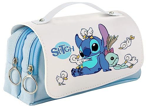 HOOKTA Stitch Federmäppchen mit Reißverschluss Smoothy Großes Fassungsvermögen Großes Federmäppchen mit Griff Langlebiges Federmäppchen für Teenager Kosmetiktasche (Mit EntenküKen Spielen)