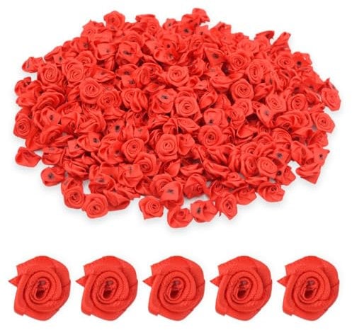 celloexpress 15mm Red Ribbon Roses - Small Satin Flower Buds - Crafts, Embellishments (Pack of 50)