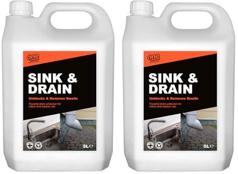 One Chem Professional Heavy Duty Drain Unblocker 2 x 5 Litres, Clears Grease, Fat, Food Deposits, Indoor and Outdoor Use