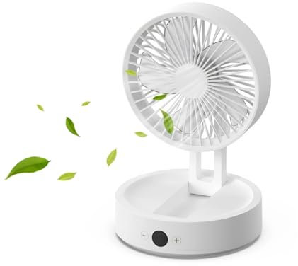 Cuifati Foldable Desk Fan with Light, Adjustable Wind Speeds, Remote Control, LCD Display, USB Rechargeable, Oscillating Desktop Fan with Night Lamp for Office and Home (White)