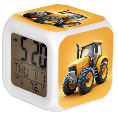 7 Couleurs LED Réveil Numérique Thermomètre Réveil Veilleuse pour Enfants Chambre Décor À La Maison 3D Tracteur