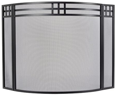 Modern Ember Mill Creek - Pantalla de malla para chimenea de 3 paneles en color negro, marco de acero resistente con acabado recubierto de polvo, la pantalla de malla es resistente al calor y a la