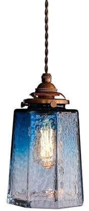 LYOUAE Modern Hängeleuchte Nordische Mini-Pendelleuchte mit gehämmertem Glasschirm, Kupfer-Tropfen-Deckenleuchte, Moderne Flasche, E27-Hängelampen for Küche, Esszimmer, Barbereich(Blue)