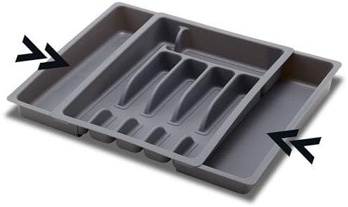 KHG Besteckkasten Schubladeneinsatz aus Kunststoff für Schubladen in den Maßen 28-48 x 38 x 6,5 cm mit 6, 7 oder 8 Fächer ordentlich & stabil, variabel ausziehbar bis 48 cm