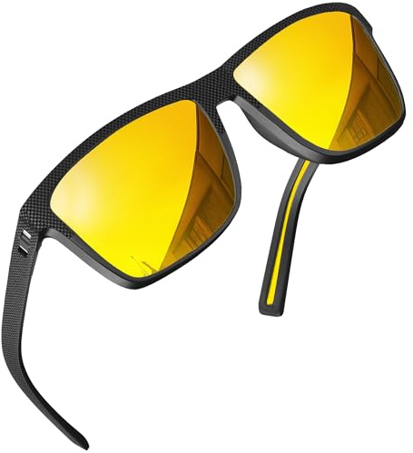 grinderPUNCH Night Driving Glasses Anti Glare Polarized For Women Men Night Vision Yellow Lens Driving Glasses UV Protection (Black Frame/Polarized Yellow Lens)