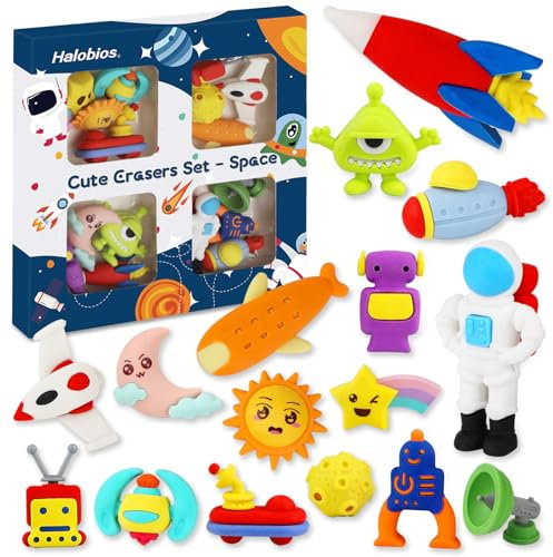 Halobios Radiergummi Set für Kinder, Weltraum Astronaut Bleistift Radiergummis Bulk für Kinder, nehmen Sie auseinander Puzzle Radiergummi für Klassenzimmer Preise Erasers for Kids