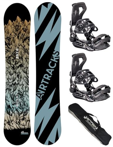 Airtracks Snowboard-Set Herren Snowboard Wide Mountain Lines Freestyle Freeride 156 - Snowboard Bindung Master M - SB Bag