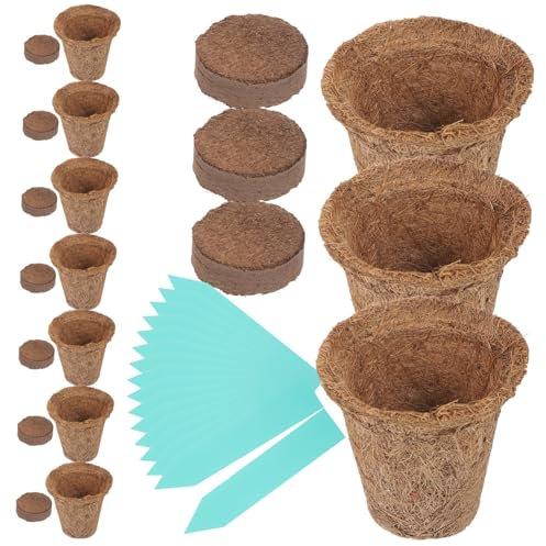 Toddmomy 1satz Coir Pflanzentöpfe Aus Kokosfaser Für Gartenarbeit Mit Anzucht-töpfen Kokos-Erde Und Pflanzenetiketten Für Anzucht Kleiner Pflanzen