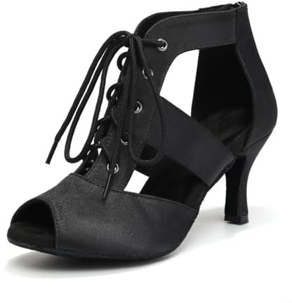ZYXWVU Stivali da Ballo Donna con Punta Aperta Tacco Stivali da Ballo Latino Americano Pratica Salsa Bachata Nero, 38.5 EU