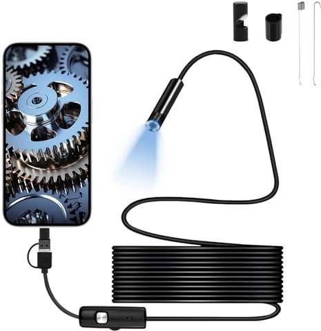 5M Endoscope Inspection Camera, 1920P HD Endoscope with 6 LED Lights No WiFi Flexible Rigid Snake Cameras Waterproof IP67 Tube Sink Pipe Drain Camera for USB Android Type-C Mobile Phone Tablet Samsung