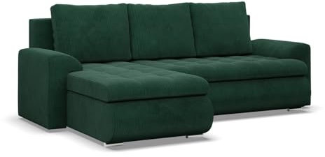 Mebligo - Ecksofa mit Schlaffunktion und 2 Bettkasten Cord - Dunkelgrün 230x89x159 (BxHxT) FORESTA - Links Eckcouch, Sofas & Couches, Couch L Form, Cauchsofa, Sofa Wohnzimmer
